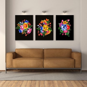 Mexican Art Colourful Floral Posters Set of 3 Modern Home Decore Vintage Mexican Prints Gallery Wall Art Perfect Mexican Art Any Space Gift