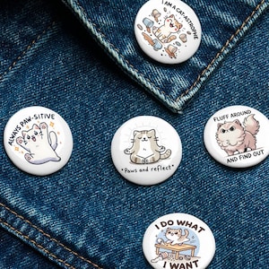 KittyPuns Enamel Pin Set – Cute & Funny Cat Pins (Pack of 5) | Cat Lover Gift, Cat Meme Pins, Aesthetic Enamel Pin Collection