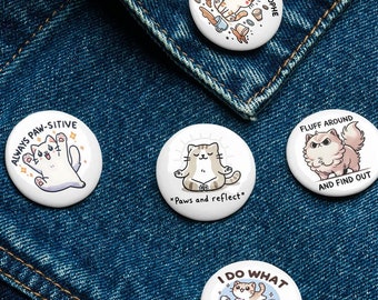 KittyPuns Enamel Pin Set – Cute & Funny Cat Pins (Pack of 5) | Cat Lover Gift, Cat Meme Pins, Aesthetic Enamel Pin Collection