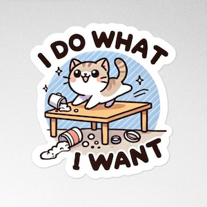 Adesivo I Do What I Want – Adesivo in vinile con gatto divertente, decalcomania con gatto impertinente, adesivo impermeabile per laptop e bottiglia d'acqua, regalo per amanti dei gatti