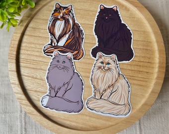 Long Haired Cat Sticker Set: Waterproof Vinyl Decals for Cat Lovers