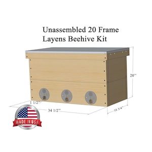 Unassembled Layens Beehive Kit, 20-Frame Horizontal Hive for Natural Low-Stress Beekeeping—Perfect for Families & Hobbyists, Homestead Ready