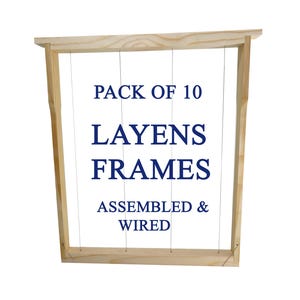 Layens Bee Hive Frames, 10 Solid Wood Fully Assembled Layens Frames, Ready to Attach Foundation & Use, Beekeeping, Horizontal Hive Frames