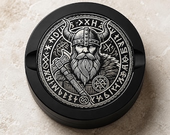 Viking Warrior Aluminum Snus Container, Metal Tin Can for Mini Pouches, Easy-Open Durable Pouch Can, Norse Runes Design Gift for Men