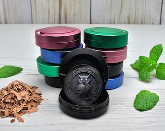 Arcane Owl Snus Pouch Storage Can, Gothic Snus Holder Case, Gifts For Men, Metal Mystery Dip Can, Gift For Him, Aluminum Storage Tin