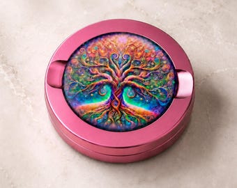 Tree of Life Snus Can - Cute Metal Snus Holder Container For Women -  Girly Chaw Can Birthday Gift For Her - Pink Pocket Nic Pouch Tin