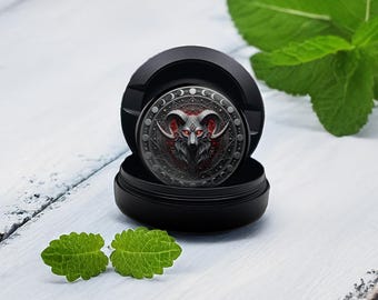 Lunar Snus Tin, Goth Snus Holder, Goat Skull Can, Gift For Him, Occult Container, Metal Dip Can, Aluminum Slim Storage Tin, Snus Pouch Case