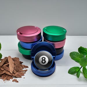 Magic 8 Ball, Cue Ball Aluminum Snus Container, Airtight Snus Container, Metal Zin Can, 2 Chambers  Holder, Odorless Container,  Tin