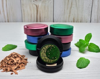 Crescent Moon and Stars Tobacco Pouch Holder, Aluminum Cute Snus Container, Gifts For Her, Witchy Metal Snus Can, Celestial Dip Can