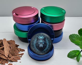 Mystic Wolf Snus Container, Stocking Stuffers For Men, Metal Dip Can, Holiday Gifts For Him, Aluminum Snus Tin, Snus Pouch Storage, Homeware
