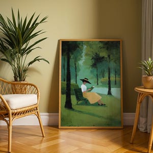 Woman Reading in Park Wall Art, Impressionist Landscape Print, Quiet Luxury Decor, Book Lover Artwork, Serene Nature Wall Art image 6