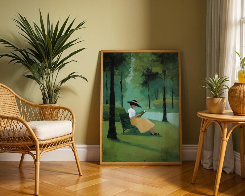 Woman Reading in Park Wall Art, Impressionist Landscape Print, Quiet Luxury Decor, Book Lover Artwork, Serene Nature Wall Art image 6