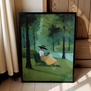 Woman Reading in Park Wall Art, Impressionist Landscape Print, Quiet Luxury Decor, Book Lover Artwork, Serene Nature Wall Art image 4