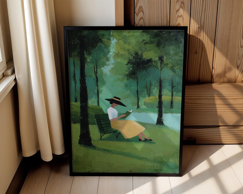 Woman Reading in Park Wall Art, Impressionist Landscape Print, Quiet Luxury Decor, Book Lover Artwork, Serene Nature Wall Art image 4