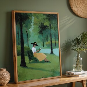 Woman Reading in Park Wall Art, Impressionist Landscape Print, Quiet Luxury Decor, Book Lover Artwork, Serene Nature Wall Art image 8