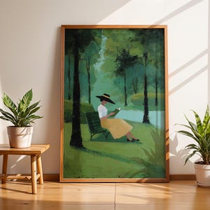 Woman Reading in Park Wall Art, Impressionist Landscape Print, Quiet Luxury Decor, Book Lover Artwork, Serene Nature Wall Art image 7