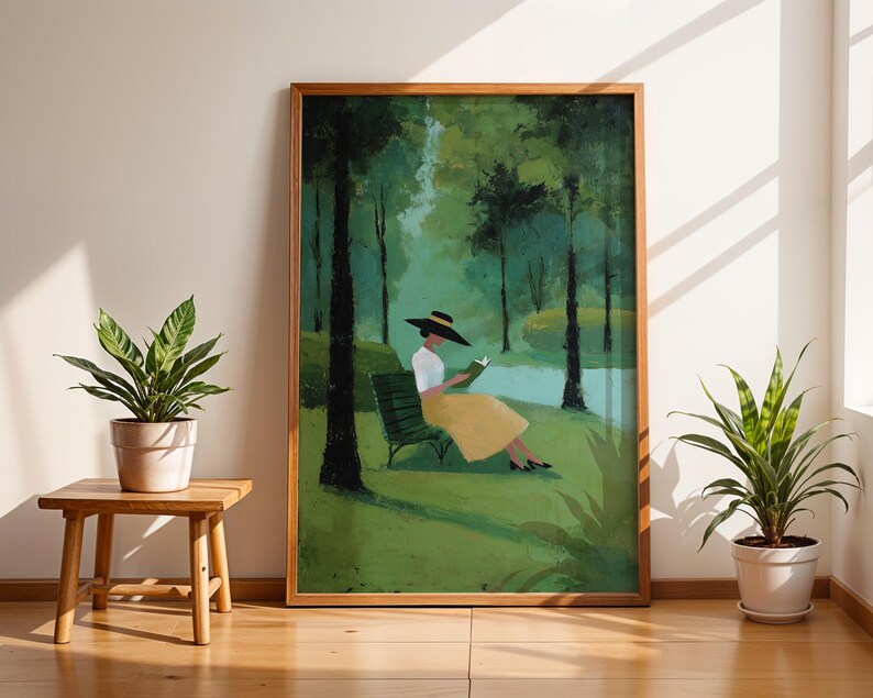 Woman Reading in Park Wall Art, Impressionist Landscape Print, Quiet Luxury Decor, Book Lover Artwork, Serene Nature Wall Art image 7