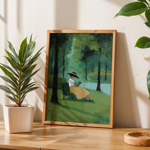 Woman Reading in Park Wall Art, Impressionist Landscape Print, Quiet Luxury Decor, Book Lover Artwork, Serene Nature Wall Art image 9