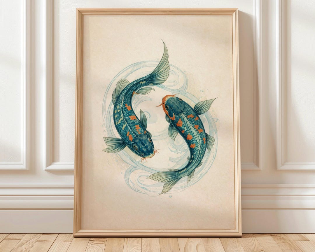 Koi Fish Wall Art Print, Japanese Zen Decor, Yin Yang Koi Painting ...