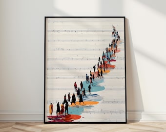 Abstrakte Musik-Druck-Wandkunst, moderne minimalistische Illustration, zeitgenössisches Wohnzimmer-Dekor, große vertikale Hauskunst