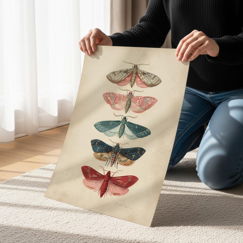 Vintage Moth Wall Art, Natural History Insect Poster, Dark Academia ...