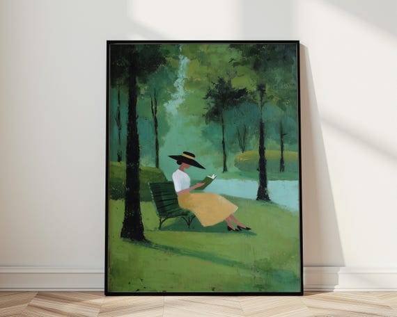 Woman Reading in Park Wall Art, Impressionist Landscape Print, Quiet Luxury Decor, Book Lover Artwork, Serene Nature Wall Art