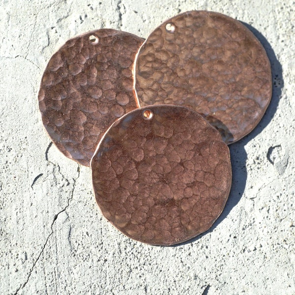 Copper Blank Hand Hammered with Hole 26G 35mm Disc Blank Cutout for Enameling Stamping Texturing  - 4 Pieces