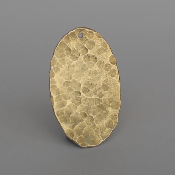 Raw Brass Hand hammered Oval shape 35mm x 22mm blank pendant with Hole