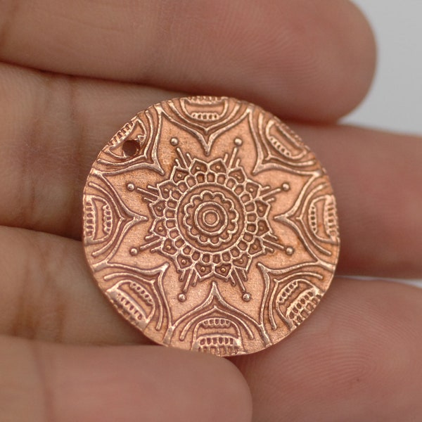 Solid Copper Disc Sugar Skulls Flower 20g 23mm Metal Blanks for Enameling - 4 pieces