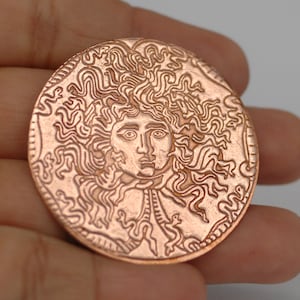 Solid Copper Medusa 40mm Round Disc Metal Blanks - 2 Pieces