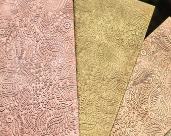 Pure Copper, Brass, or Bronze Textured Metal Sheet Batik Paisley Pattern 20g 22g 24g - 6 x 2 1/4 inch