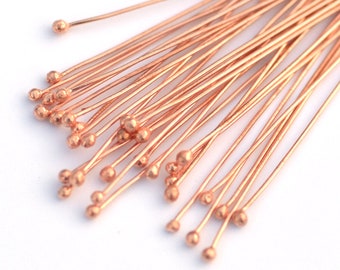 Handmade Copper Ball Headpins 22 gauge - 2 1/4 inch long - 57mm - 30 pieces