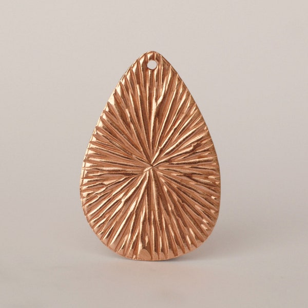 Teardrop shaped Radiating Sun texture 32mm x 21mm Blank Shape for DIY jewelry making Solid copper, raw brass, pure bronze