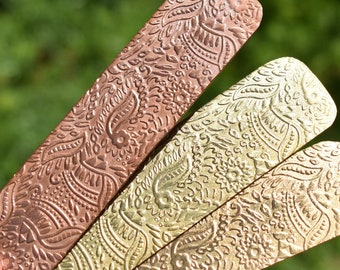 Batik Paisley Cuff blank, Bracelet strip - DIY Bracelet 1 inch by 6 inch long, Solid copper, raw brass, pure bronze