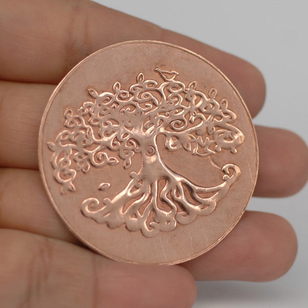 Solid Copper Tree of Life Disc Blank 42mm for Enameling - 2 Pieces