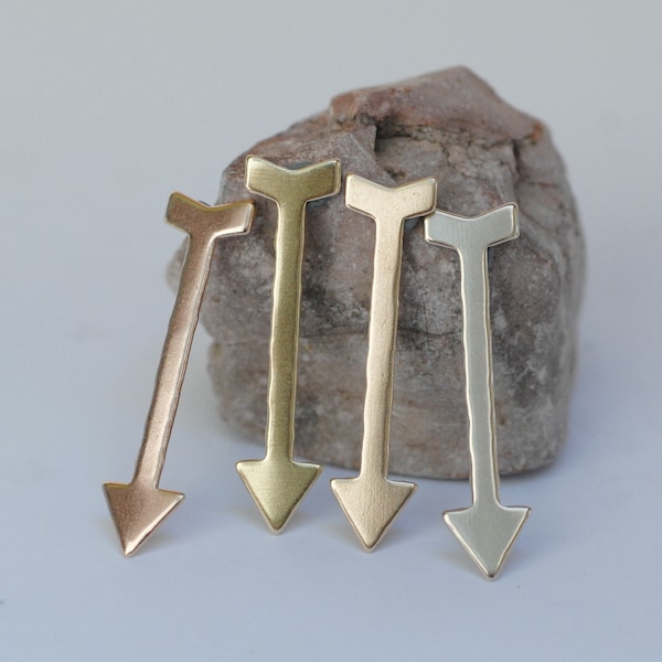 Long Arrow shapes 36mm x 9mm Cupid's Arrow copper, brass, bronze, nickel silver