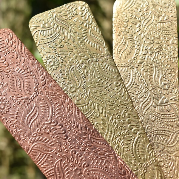 Solid copper Batik Paisley Cuff Strip Bracelet Blanks - DIY Bracelet 1 1/2 inch by 6 inch long, Raw brass, Pure bronze