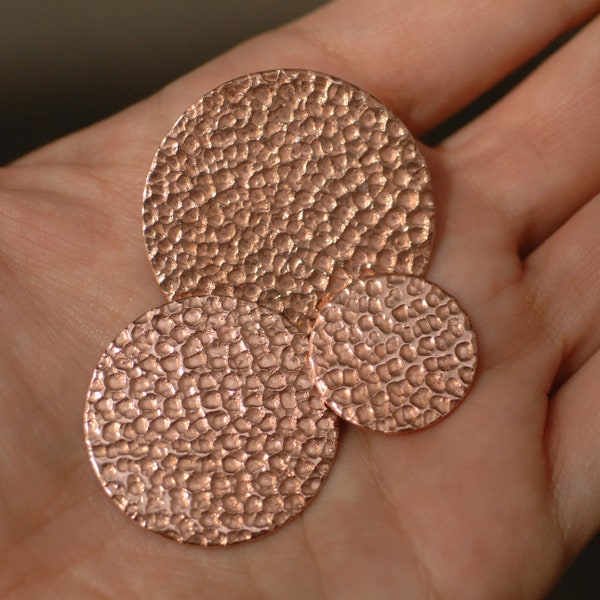 Solid Copper round disc blanks 20 gauge 20g Hammered texture