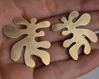 Bronze Hand Cut Seaweed Leaf Blanks Earring Shapes for soldering 2 pieces 33mm x 33mm 1 1/4 inch