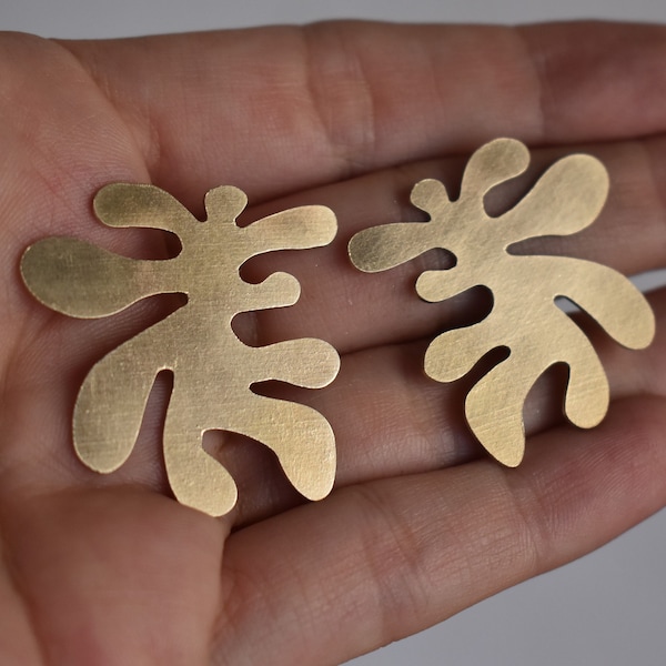 Bronze Hand Cut Seaweed Leaf Blanks Earring Shapes for soldering 2 pieces 33mm x 33mm 1 1/4 inch