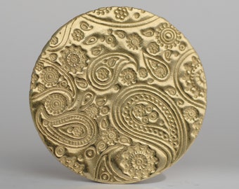 Raw Brass Metal Blanks - Paisley Pattern Disc 50mm 24G