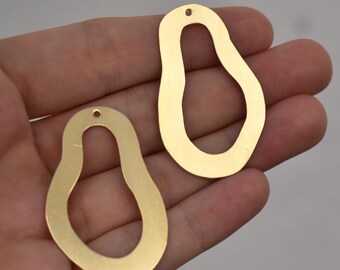 Bronze Hand cut Pear Hoop Blanks Earring Shapes with holes 2 pieces 45mm x 28mm 1 3/4 inch by 1 1/8 inch