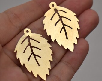 Bronze Hand Cut Leaf Blanks Leaves Earring Shapes with holes 2 pieces 37mm x 26mm