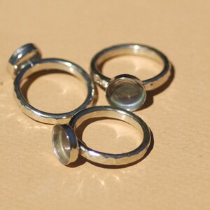 10mm bezel cup ring blank, Nickel Silver Hammered band image 5