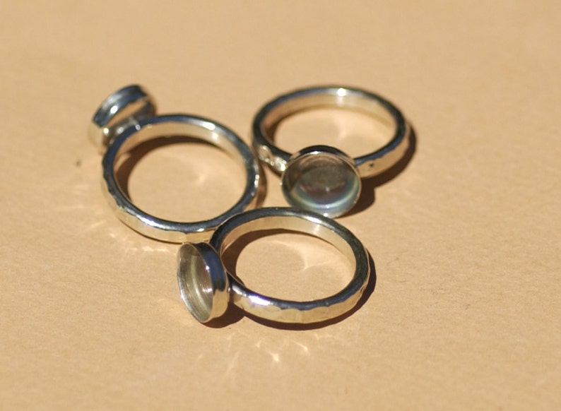 10mm bezel cup ring blank, Nickel Silver Hammered band image 5