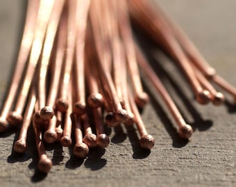 Handmade Copper Ball Headpins 18 gauge - 2 1/4 inch long - 57mm - 25 pieces Findings for making jewelry