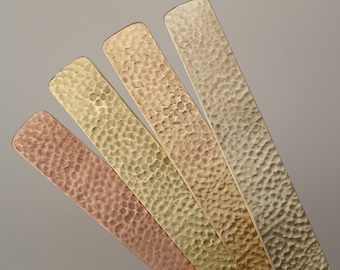 Hammered Cuff Strip Bracelet Blanks - DIY Bracelet 3/4 inch wide by 6 inch long, solid copper, raw brass, pure bronze