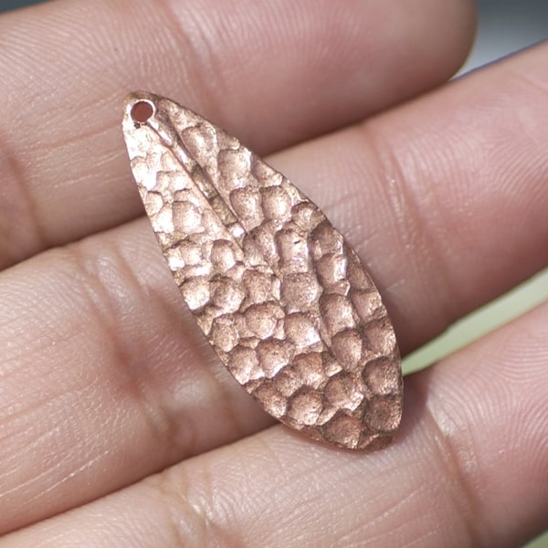 Copper Shapes Blank- Hammered Textured Leaf - Leaves - Tree Fall Greenery Leaf 3D 30mm x 12mm with Hole Shape Blanks