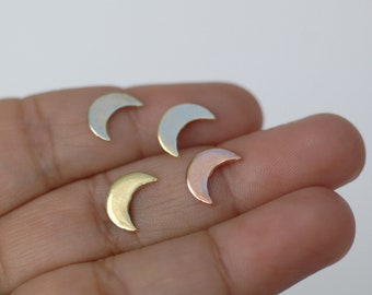 Tiny Crescent Moon Blanks: Copper, Brass, Bronze, Nickel Silver (8 Pieces)