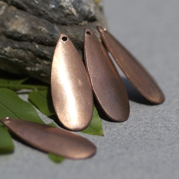 Copper Teardrop Curved Leaf  with Hole 24g 25mm x 10mm Blank Cutout for Enameling Stamping Texturing - 4 pieces